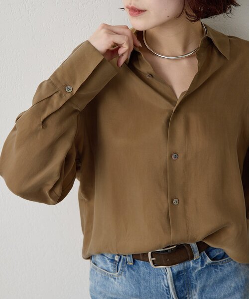 Whim Gazette（ウィムガゼット）の「キュプラフィブリルシャツ（シャツ/ブラウス・レディース・カーキ/ブラウン/ベージュ・FREE）」の20枚目の写真