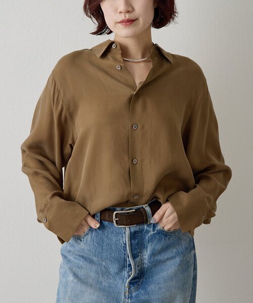 Whim Gazette（ウィムガゼット）の「キュプラフィブリルシャツ（シャツ/ブラウス・レディース・カーキ/ブラウン/ベージュ・FREE）」の5枚目の写真