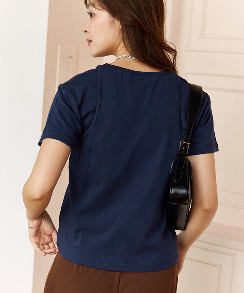 PUBLUX(パブリュクス)の「PUBLUX/パブリュクス タンクトップ レイヤード Tシャツ 限定展開(Tシャツ/カットソー・レディース・ブラウン/オフホワイト/チャコールグレー/ネイビー・フリ-)」の6枚目の写真