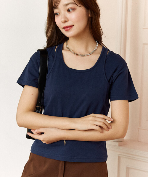 PUBLUX(パブリュクス)の「PUBLUX/パブリュクス タンクトップ レイヤード Tシャツ 限定展開(Tシャツ/カットソー・レディース・ブラウン/オフホワイト/チャコールグレー/ネイビー・フリ-)」の11枚目の写真