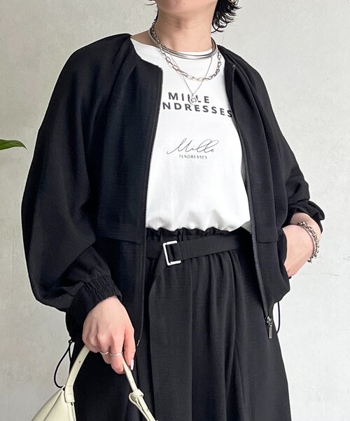 un dix cors(アンディコール)の「麻ライクブルゾン(テーラードジャケット・レディース・ブラック/ホワイト系その他・FREE)」の13枚目の写真