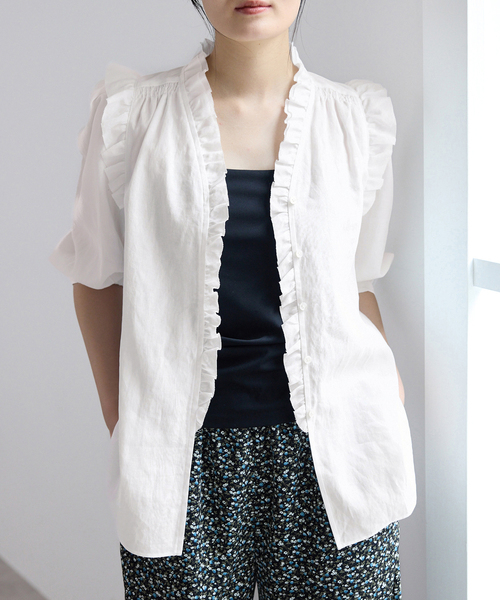 IENA(イエナ)の「《一部店舗限定》 コットンシュリンク7分袖ブラウス(シャツ/ブラウス・レディース・レッド/ベージュ系その他/ホワイト/ネイビー・FREE)」の2枚目の写真