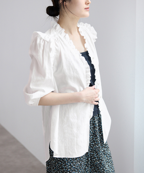 IENA(イエナ)の「《一部店舗限定》 コットンシュリンク7分袖ブラウス(シャツ/ブラウス・レディース・レッド/ベージュ系その他/ホワイト/ネイビー・FREE)」の17枚目の写真