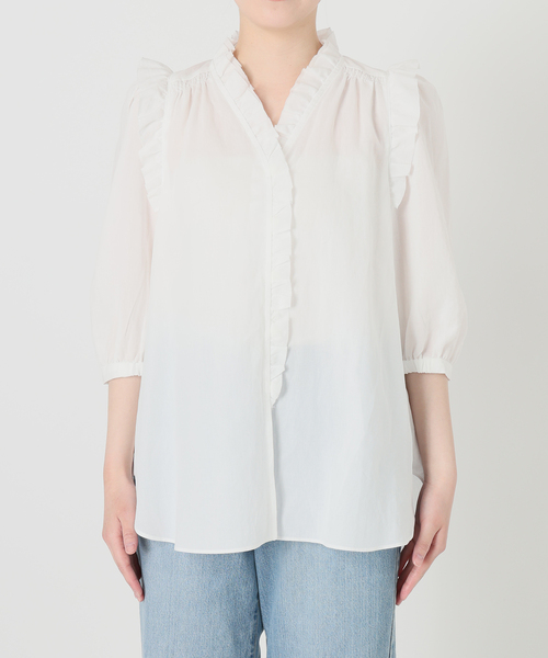 IENA(イエナ)の「《一部店舗限定》 コットンシュリンク7分袖ブラウス(シャツ/ブラウス・レディース・レッド/ベージュ系その他/ホワイト/ネイビー・FREE)」の7枚目の写真