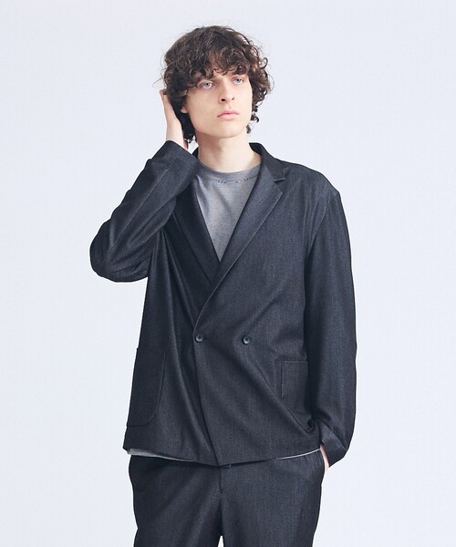 ABAHOUSE（アバハウス）の「【セットアップ対応】デニムライクツイル ダブルジャケット（テーラードジャケット・メンズ・ブラック/ベージュ/インディゴブルー・46/48）」の2枚目の写真