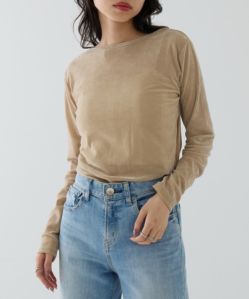 MILLER(ミラー)の「【Robert P. Miller】フロッキーロングスリーブTシャツ RM264-2294(Tシャツ/カットソー・レディース・ベージュ/バーガンディー/ブラック・FREE)」の1枚目の写真