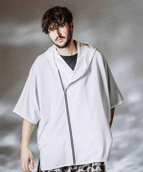 NO ID.(ノーアイディ)の「【NO ID.】Hood Dolman Zip Big Shirt / フード ドルマン ジップ ビッグ シャツ(シャツ/ブラウス・メンズ・その他23/グレー/ブラック/ホワイト・ONE SIZE)」の14枚目の写真