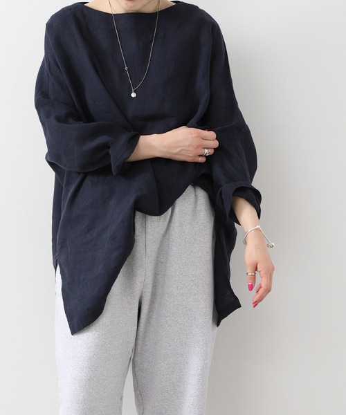 JOURNAL STANDARD LUXE（ジャーナルスタンダード　ラックス）の「エアリネンボートネック-ブラウス（シャツ/ブラウス・レディース・ネイビー/ベージュ/ブルー・FREE）」の2枚目の写真