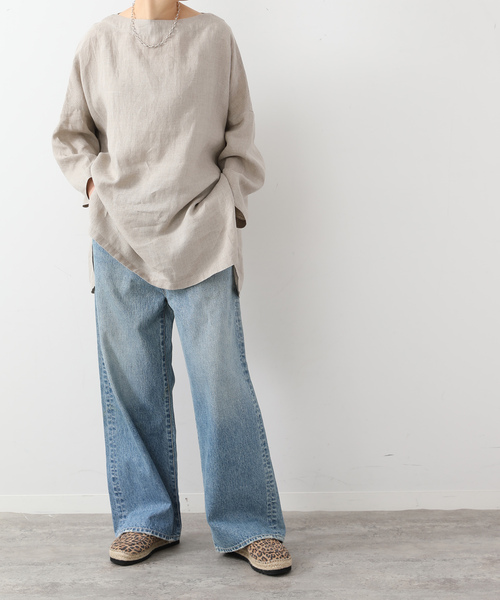 JOURNAL STANDARD LUXE（ジャーナルスタンダード　ラックス）の「エアリネンボートネック-ブラウス（シャツ/ブラウス・レディース・ネイビー/ベージュ/ブルー・FREE）」の4枚目の写真