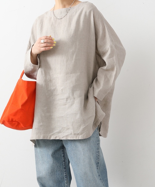 JOURNAL STANDARD LUXE（ジャーナルスタンダード　ラックス）の「エアリネンボートネック-ブラウス（シャツ/ブラウス・レディース・ネイビー/ベージュ/ブルー・FREE）」の6枚目の写真