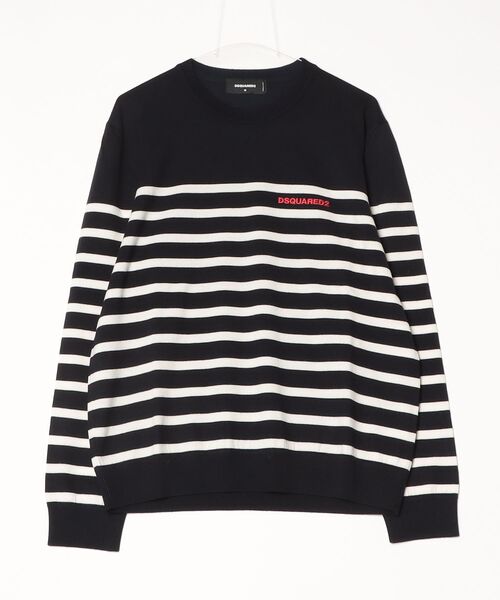 DSQUARED2（ディースクエアード）の「Virgin Wool Stripes Jersey  Knit Sweater/0252（ニット/セーター・メンズ・ホワイト/ネイビー・M/S/L）」の2枚目の写真