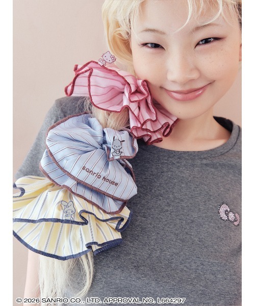 sanrio house（サンリオハウス）の「ストライプシュシュ（その他ヘアアクセサリー・レディース・ライトブルー/ライトピンク/イエロー・F）」の2枚目の写真