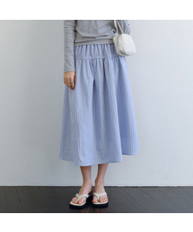 Stripe shirring button skirt