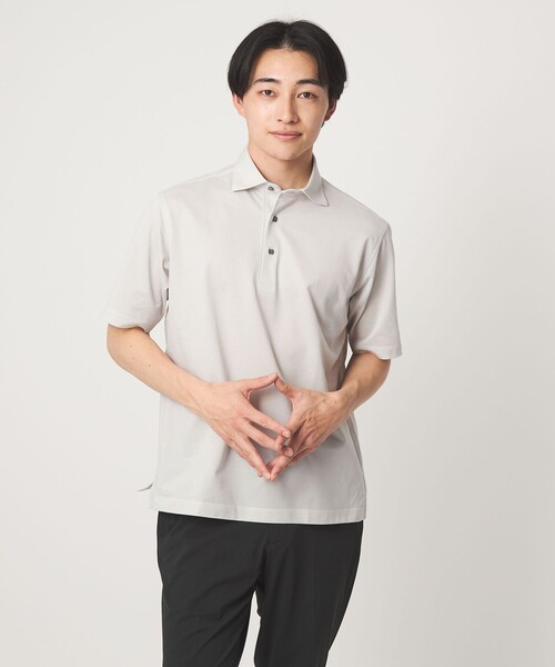 green label relaxing（グリーンレーベルリラクシング）の「DUADRY clean バーズアイ カッタウェイ ビズポロ ポロシャツ -吸水速乾・抗菌-（ポロシャツ・メンズ・ライトグレー/ブラック/ブラウン系/ネイビー・S/L/XL/M/XXL）」の2枚目の写真