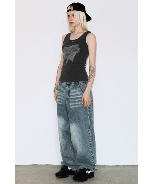 FANCY CLUB（ファンシークラブ）の「A'GEM/9 × .kom 『FANCY CLUB/ファンシークラブ』WASHED HEART SLEEVELESS/ウォッシュドハートスリーブレス（タンクトップ・レディース・グレー/ブルー・FREE）」の7枚目の写真