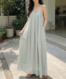 タックデザインAラインキャミソールロングワンピース