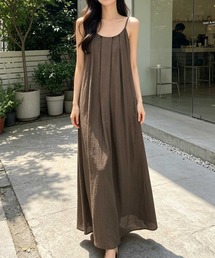 タックデザインAラインキャミソールロングワンピース