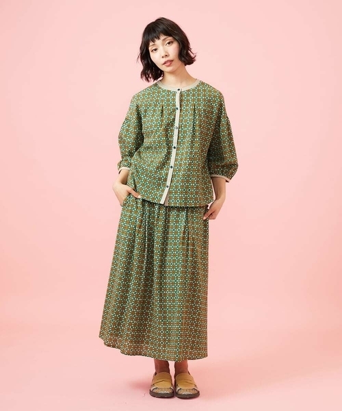 Jocomomola（ホコモモラ）の「Alcazar コットンシフォン幾何プリントフレアスカート（スカート・レディース・グリーン/オレンジ・40）」の5枚目の写真