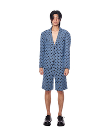 Checkerd Pattern Denim Shorts