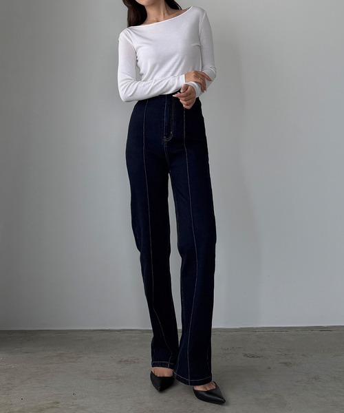 Louere（ルエレ）の「ハイウエストピンタックストレートデニムパンツ[高身長サイズST有り]（デニムパンツ・レディース・ワンウォッシュ/ブラック/ライトブルー・X-LARGE/LARGE/MEDIUM/SMALL/ST）」の11枚目の写真