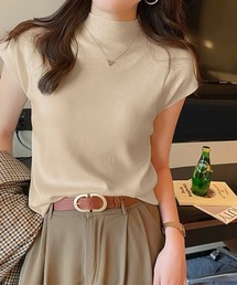 モックネック半袖リブニット