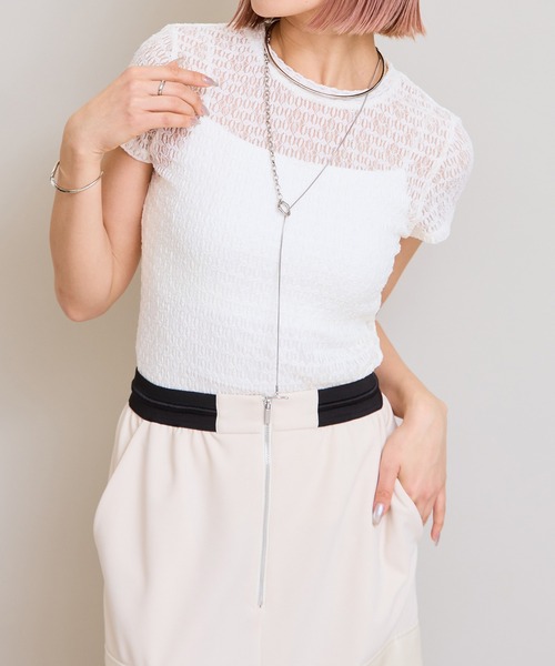 LHELBIE(レルビエ)の「レースTシャツ(Tシャツ/カットソー・レディース・ブラウン/アイボリー/ブラック・M)」の15枚目の写真