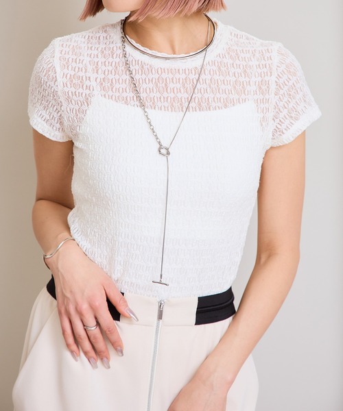 LHELBIE(レルビエ)の「レースTシャツ(Tシャツ/カットソー・レディース・ブラウン/アイボリー/ブラック・M)」の18枚目の写真
