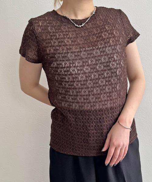 LHELBIE(レルビエ)の「レースTシャツ(Tシャツ/カットソー・レディース・ブラウン/アイボリー/ブラック・M)」の22枚目の写真