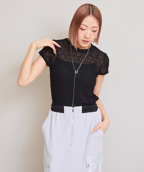 LHELBIE(レルビエ)の「レースTシャツ(Tシャツ/カットソー・レディース・ブラウン/アイボリー/ブラック・M)」の19枚目の写真