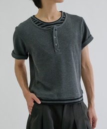 EPNK(�C�[�s�[�G�k�P�[)��Layered border short sleeve henly / ���C���[�h�{�[�_�[�V���[�g�X���[�u�w�����[(T�V���c/�J�b�g�\�[)