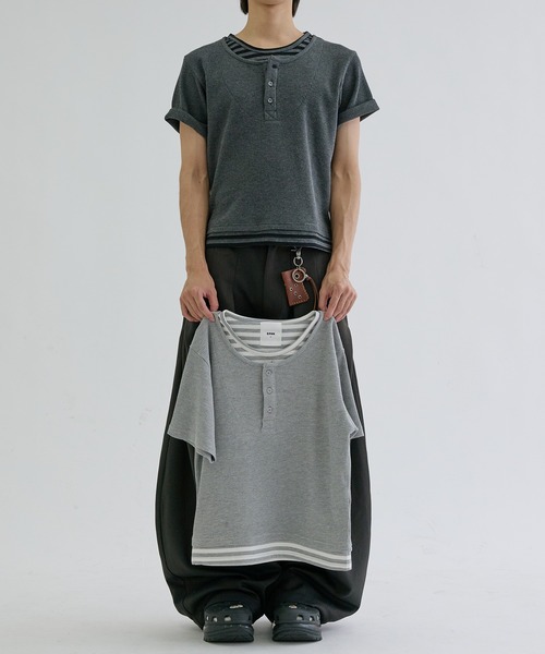 EPNK(イーピーエヌケー)の「Layered border short sleeve henly / レイヤードボーダーショートスリーブヘンリー(Tシャツ/カットソー・メンズ・ライトグレー/チャコールグレー・SMALL/MEDIUM/LARGE)」の21枚目の写真