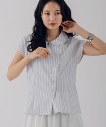 MUHET | asymmetry button french sleeve shirt / アシンメトリーボタンフレンチスリーブシャツ(シャツ/ブラウス)