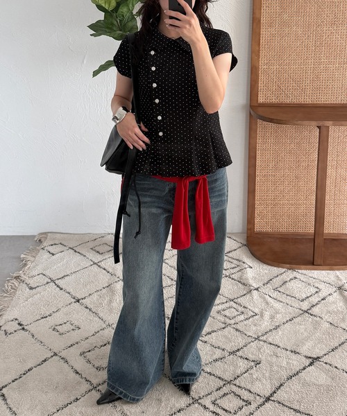 MUHET(ミュエータ)の「asymmetry button french sleeve shirt / アシンメトリーボタンフレンチスリーブシャツ(シャツ/ブラウス・レディース・ブラック/ネイビー/オフホワイト/ピンク・FREE)」の18枚目の写真