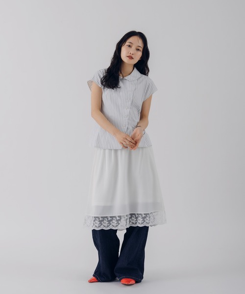 MUHET(ミュエータ)の「asymmetry button french sleeve shirt / アシンメトリーボタンフレンチスリーブシャツ(シャツ/ブラウス・レディース・ブラック/ネイビー/オフホワイト/ピンク・FREE)」の12枚目の写真