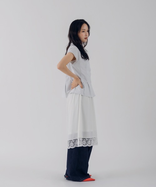 MUHET(ミュエータ)の「asymmetry button french sleeve shirt / アシンメトリーボタンフレンチスリーブシャツ(シャツ/ブラウス・レディース・ブラック/ネイビー/オフホワイト/ピンク・FREE)」の13枚目の写真