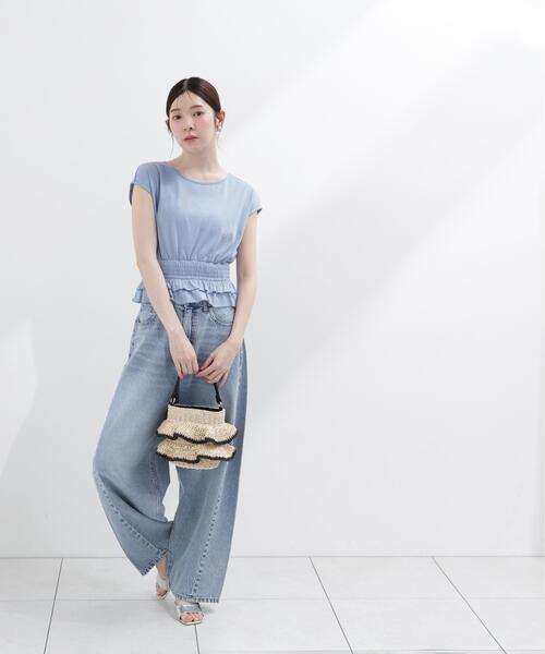 PROPORTION BODY DRESSING(プロポーションボディドレッシング)の「ウエストギャザーカットトップス / 1216260602(Tシャツ/カットソー・レディース・ホワイト系その他/ブルー/ブラック・FREE)」の4枚目の写真