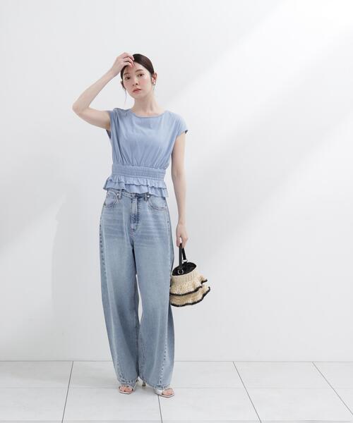 PROPORTION BODY DRESSING(プロポーションボディドレッシング)の「ウエストギャザーカットトップス / 1216260602(Tシャツ/カットソー・レディース・ホワイト系その他/ブルー/ブラック・FREE)」の6枚目の写真