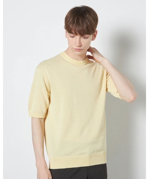 SUIT SELECT(スーツセレクト)の「【RBC】【半袖】和紙コットンブレンドクルーネックニットシャツ(Tシャツ/カットソー・メンズ・パープル/イエロー/グリーン・MEDIUM/LARGE/X-LARGE)」の3枚目の写真