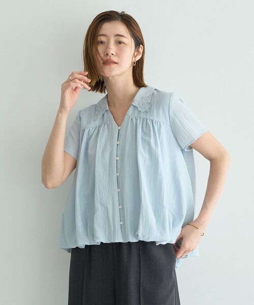 YECCA VECCA(イェッカヴェッカ)の「刺繍カラーバルーンヘムブラウス(シャツ/ブラウス・レディース・ブラウン/オフホワイト/サックスブルー・FREE)」の13枚目の写真