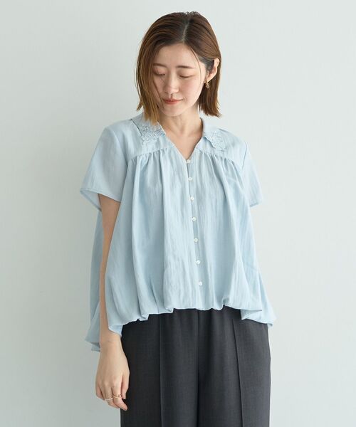 YECCA VECCA(イェッカヴェッカ)の「刺繍カラーバルーンヘムブラウス(シャツ/ブラウス・レディース・ブラウン/オフホワイト/サックスブルー・FREE)」の14枚目の写真