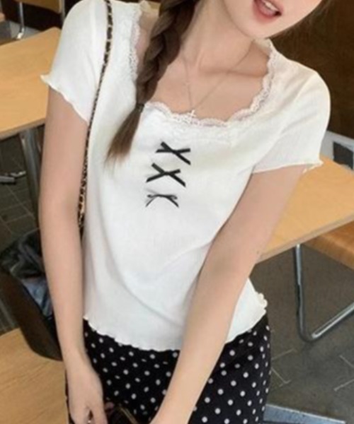 Vipoa(ヴィポア)の「スクエアネックリボンレーストップス(Tシャツ/カットソー・レディース・ホワイト・FREE)」の20枚目の写真