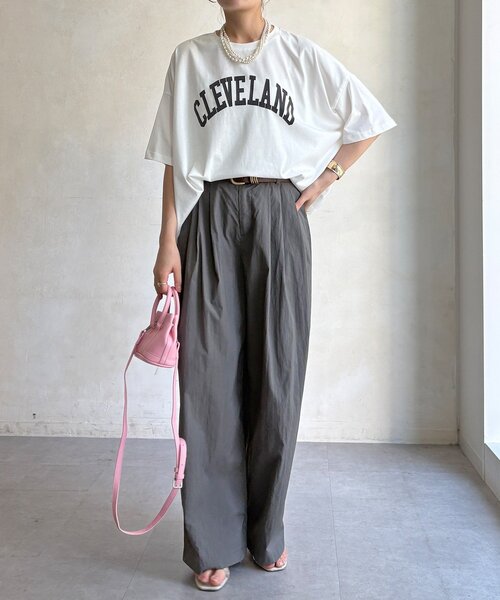 DouDou(ドゥドゥ)の「【WE限定】フロッキーロゴプリントTEE(Tシャツ/カットソー・レディース・オレンジ/チャコールグレー/カーキ/オフホワイト・FREE)」の6枚目の写真