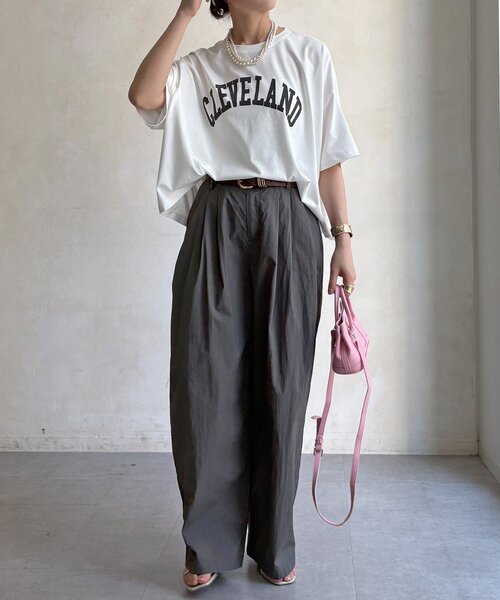DouDou(ドゥドゥ)の「【WE限定】フロッキーロゴプリントTEE(Tシャツ/カットソー・レディース・オレンジ/チャコールグレー/カーキ/オフホワイト・FREE)」の7枚目の写真