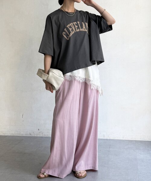 DouDou(ドゥドゥ)の「【WE限定】フロッキーロゴプリントTEE(Tシャツ/カットソー・レディース・オレンジ/チャコールグレー/カーキ/オフホワイト・FREE)」の14枚目の写真