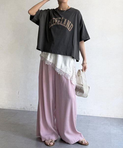 DouDou(ドゥドゥ)の「【WE限定】フロッキーロゴプリントTEE(Tシャツ/カットソー・レディース・オレンジ/チャコールグレー/カーキ/オフホワイト・FREE)」の15枚目の写真