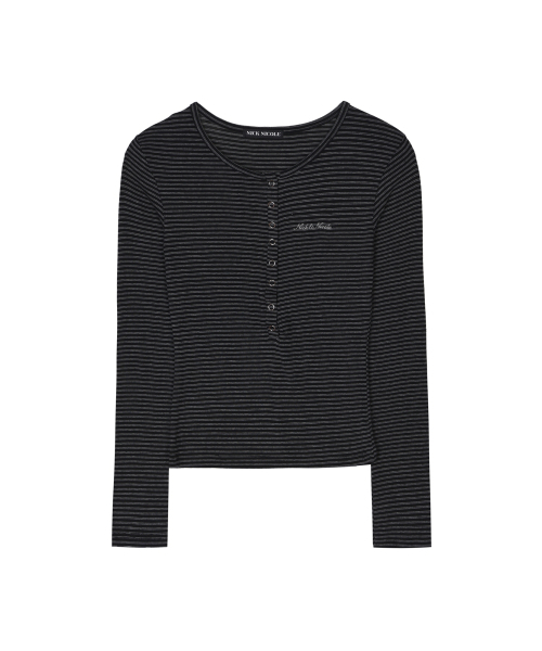NICK&NICOLE(ニックアンドニコール)の「STRIPED HENLEY NECK TOP_BLACK(Tシャツ/カットソー・レディース・その他・FREE)」の1枚目の写真