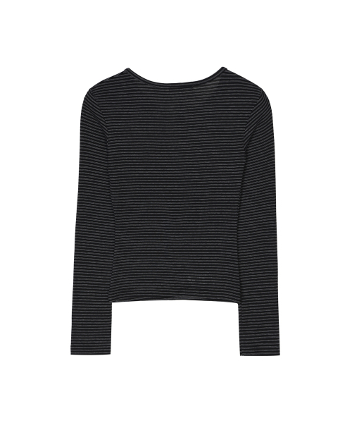 NICK&NICOLE(ニックアンドニコール)の「STRIPED HENLEY NECK TOP_BLACK(Tシャツ/カットソー・レディース・その他・FREE)」の2枚目の写真
