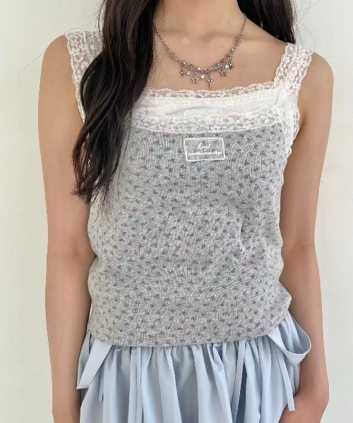 hugi(ハギ)の「FLOWER CAMI SET / フラワーキャミセット(アンサンブル・レディース・グレー/ブルー・FREE)」の2枚目の写真