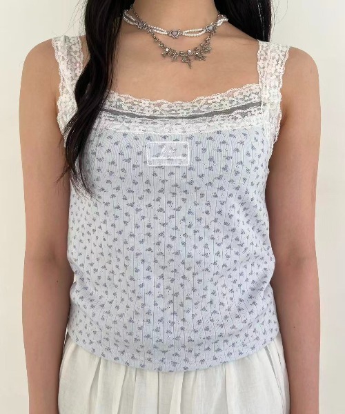 hugi(ハギ)の「FLOWER CAMI SET / フラワーキャミセット(アンサンブル・レディース・グレー/ブルー・FREE)」の4枚目の写真