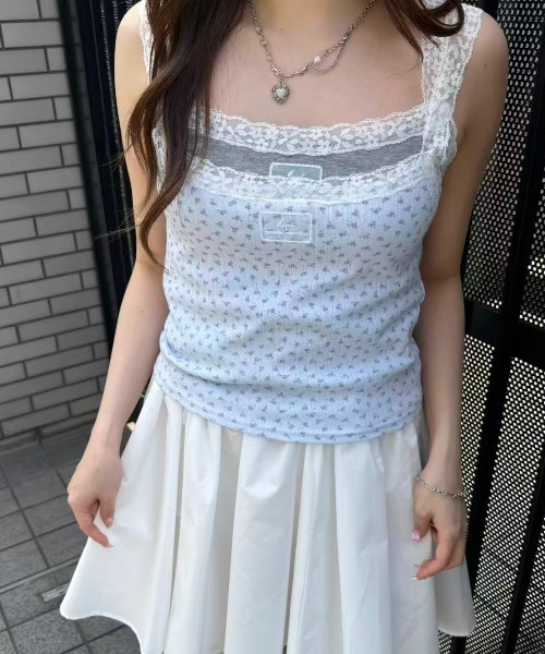 hugi(ハギ)の「FLOWER CAMI SET / フラワーキャミセット(アンサンブル・レディース・グレー/ブルー・FREE)」の5枚目の写真